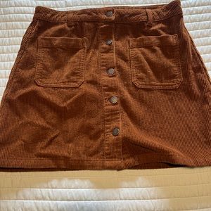 Brown corduroy skirt, front button